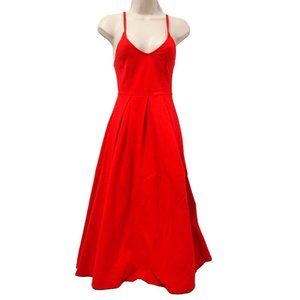 Kimchi Blue Womens Dress XS Red Ponte Knit Midi Tank Pleated Made in USA Stretch